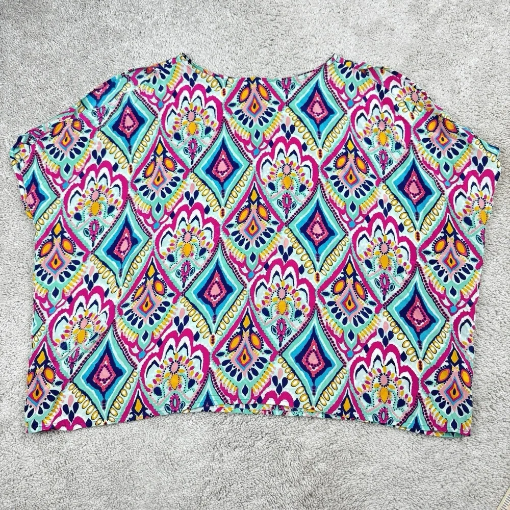 Lilly Pulitzer Silk Crown Jewels Trace Cold Shoulder Top Oversized Preppy XS - Picture 2 of 7